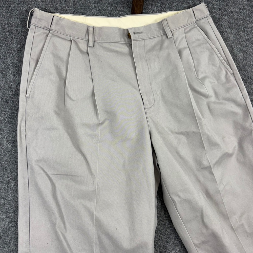 L.L. Bean Comfort Waist Pleated Cotton Dress Pants Mens Size 36x30 Gray